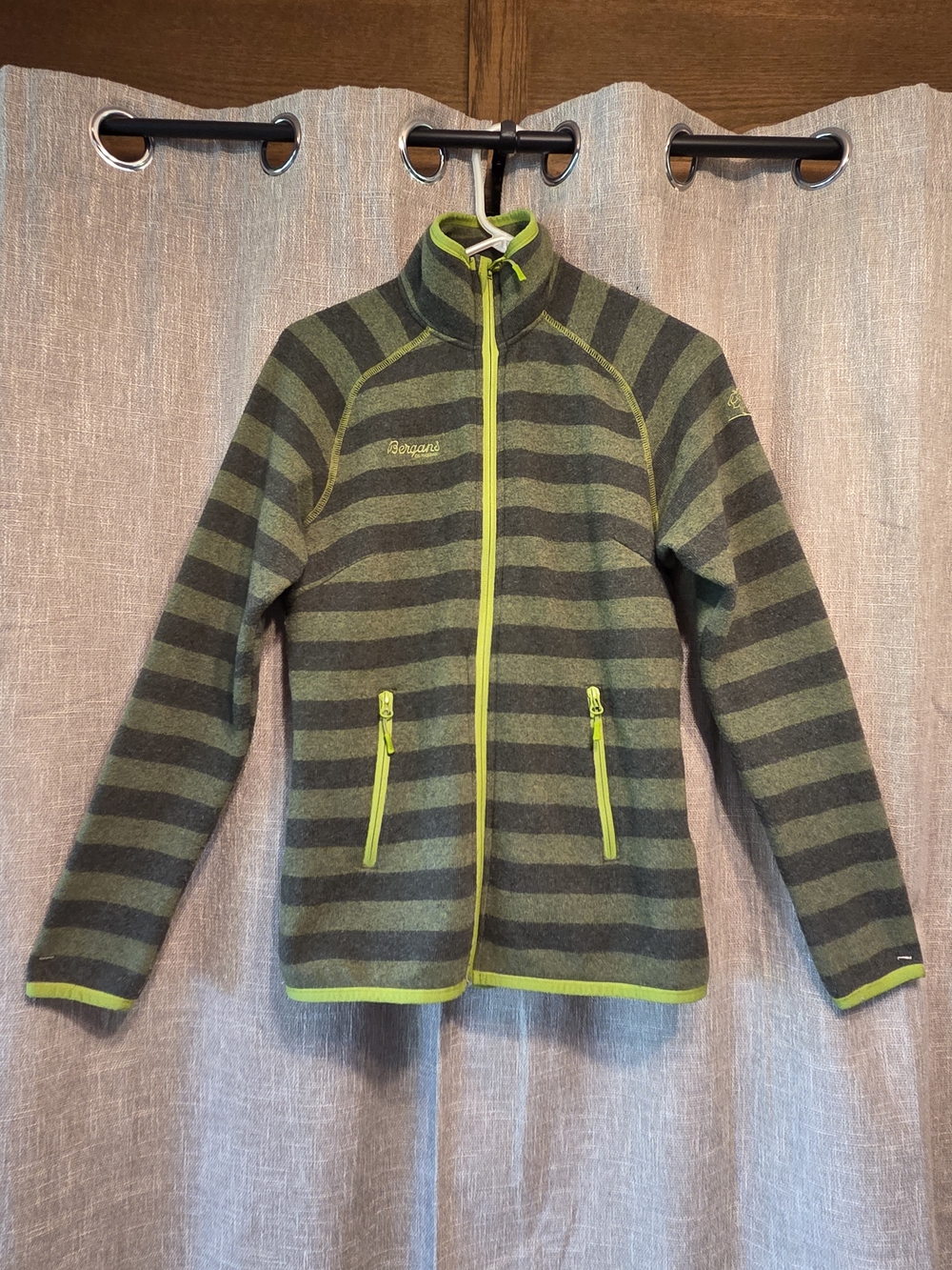 Bergans Symre Lady's Striped Olive Green Fleece Jacket with Lime Trim